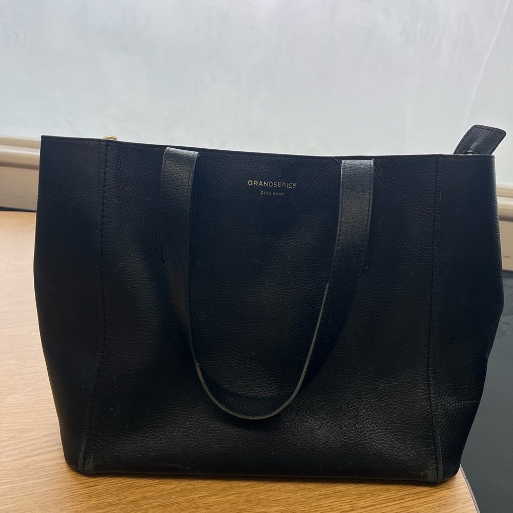 Cole Haan Black Leather Tote with Gold Logo